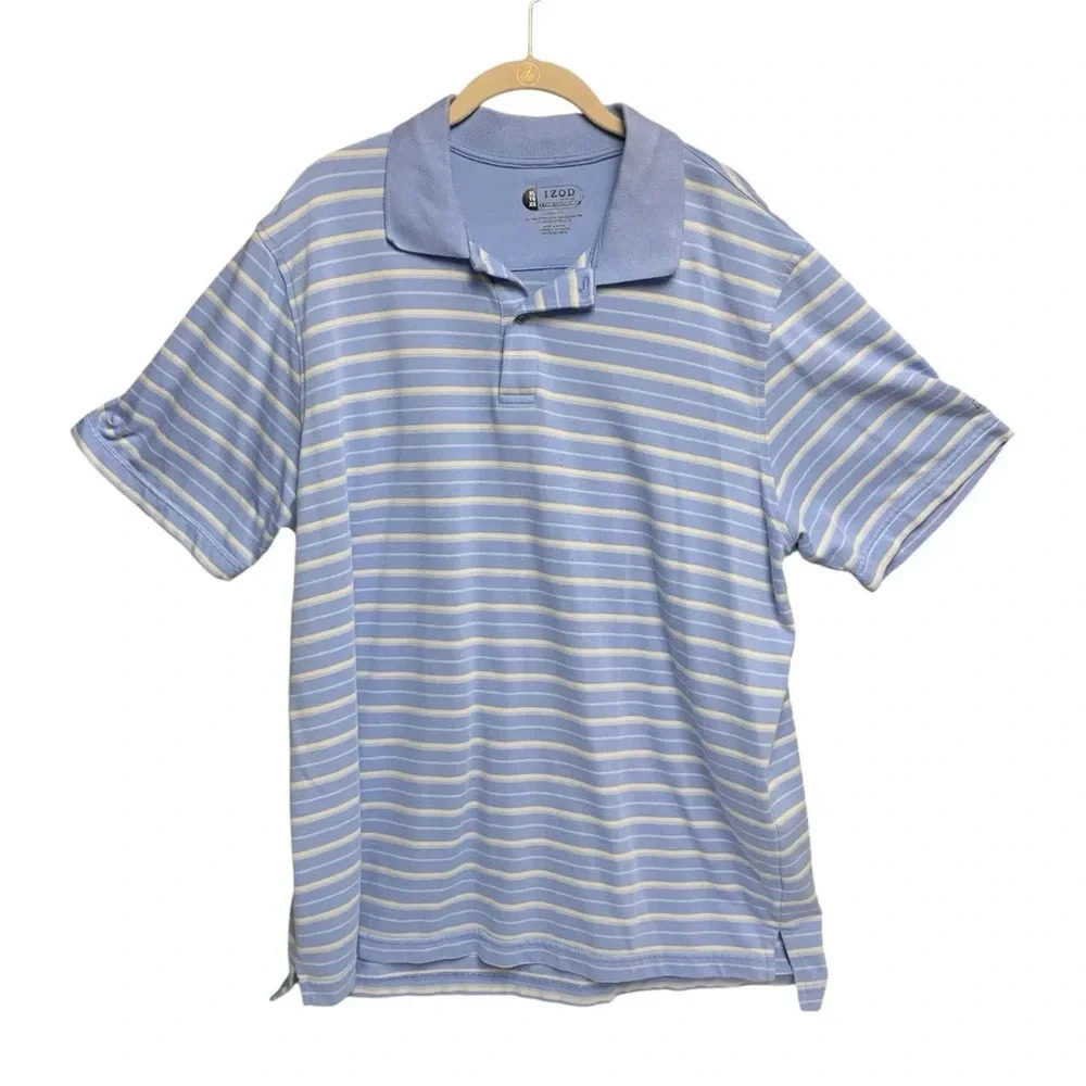 IZOD XFG gold polo size XL blue/cream striped short sleeve